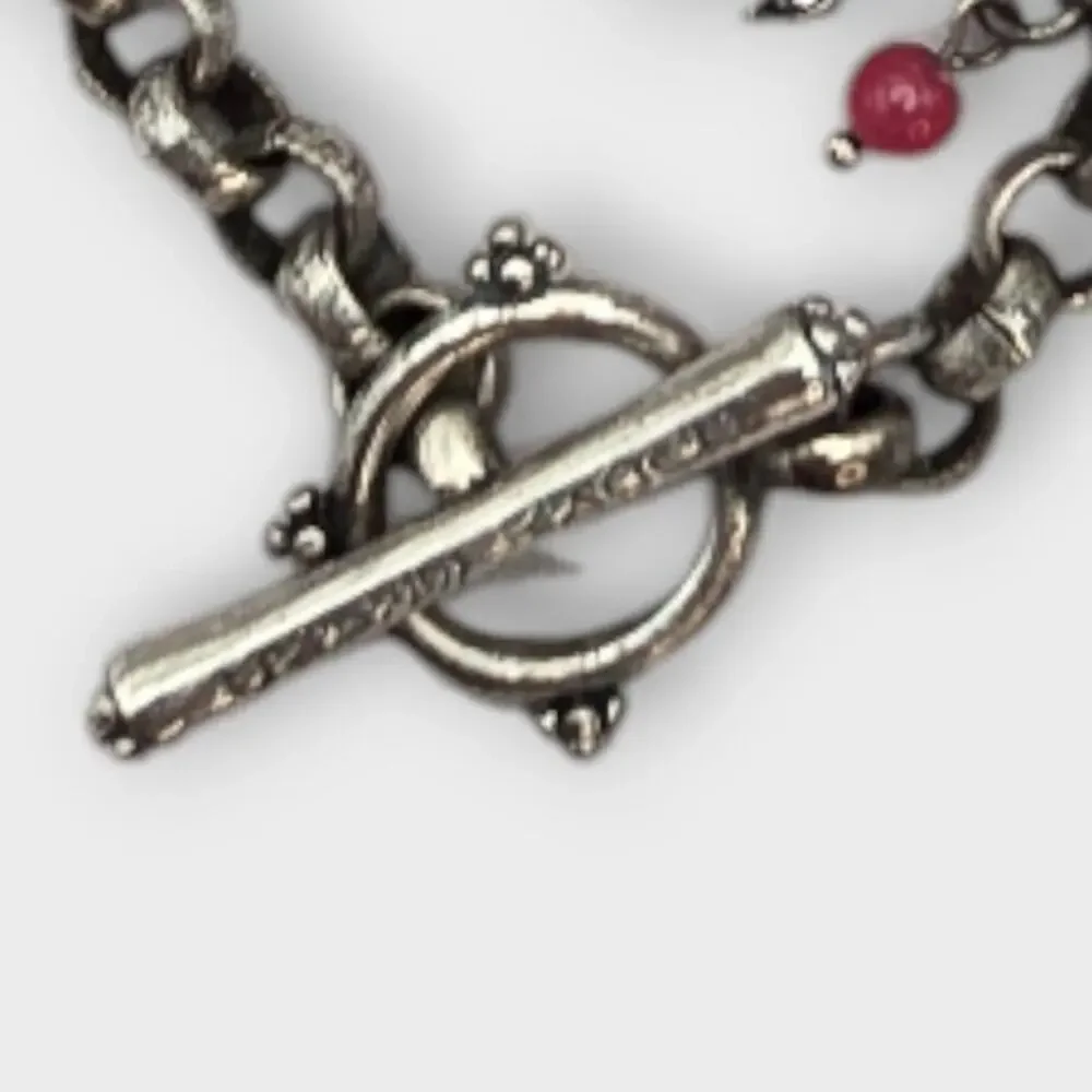 Lucky Brand Red Stone Medallion Bracelet – Rustic Boho Silver Tone